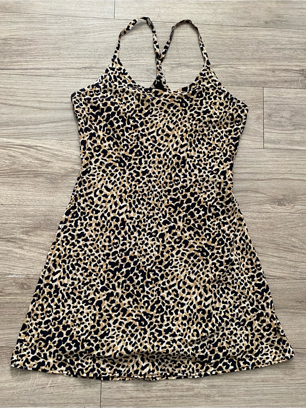Outdoor Voices Leopard-Print Mini Dress in Black and Tan